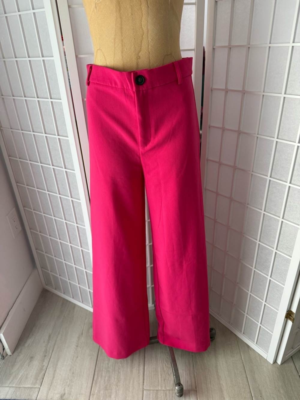 ZARA Hot Pink Wide Leg Trousers S High Waisted Statement Pants